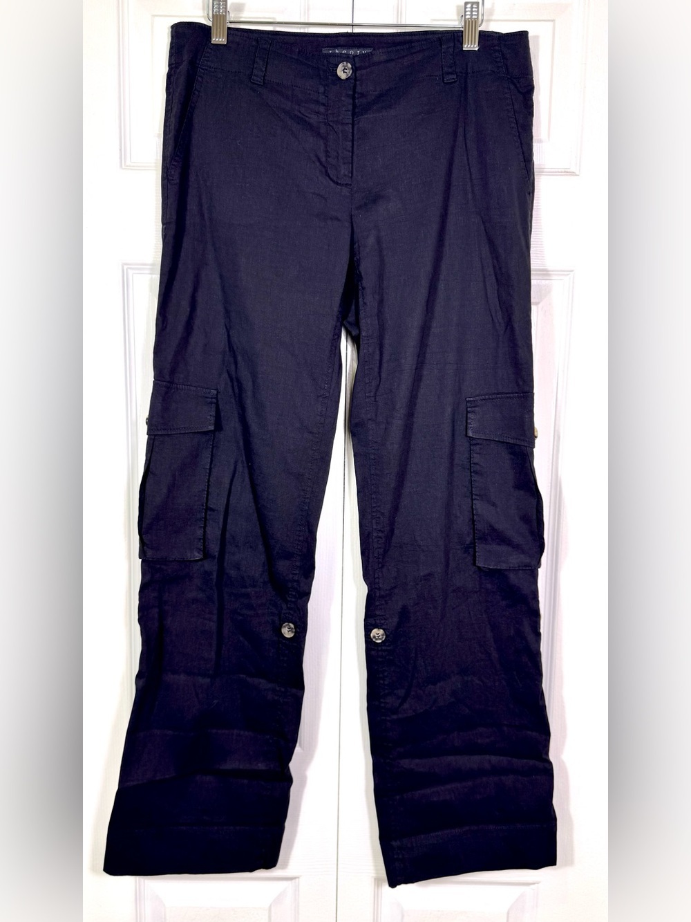 Theory Potter TS Linen Blend Convertible Cargo Pants Black Size 8 EUC
